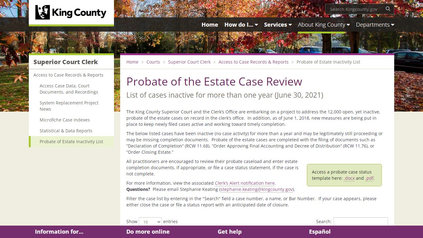 Probate of the Estate Case Review - King County