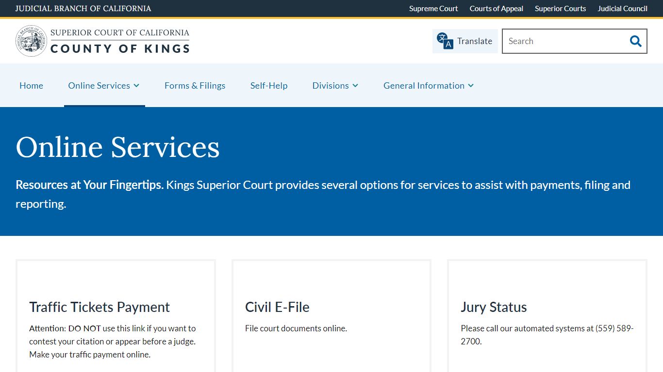 Online Services | Superior Court of California | County of Kings