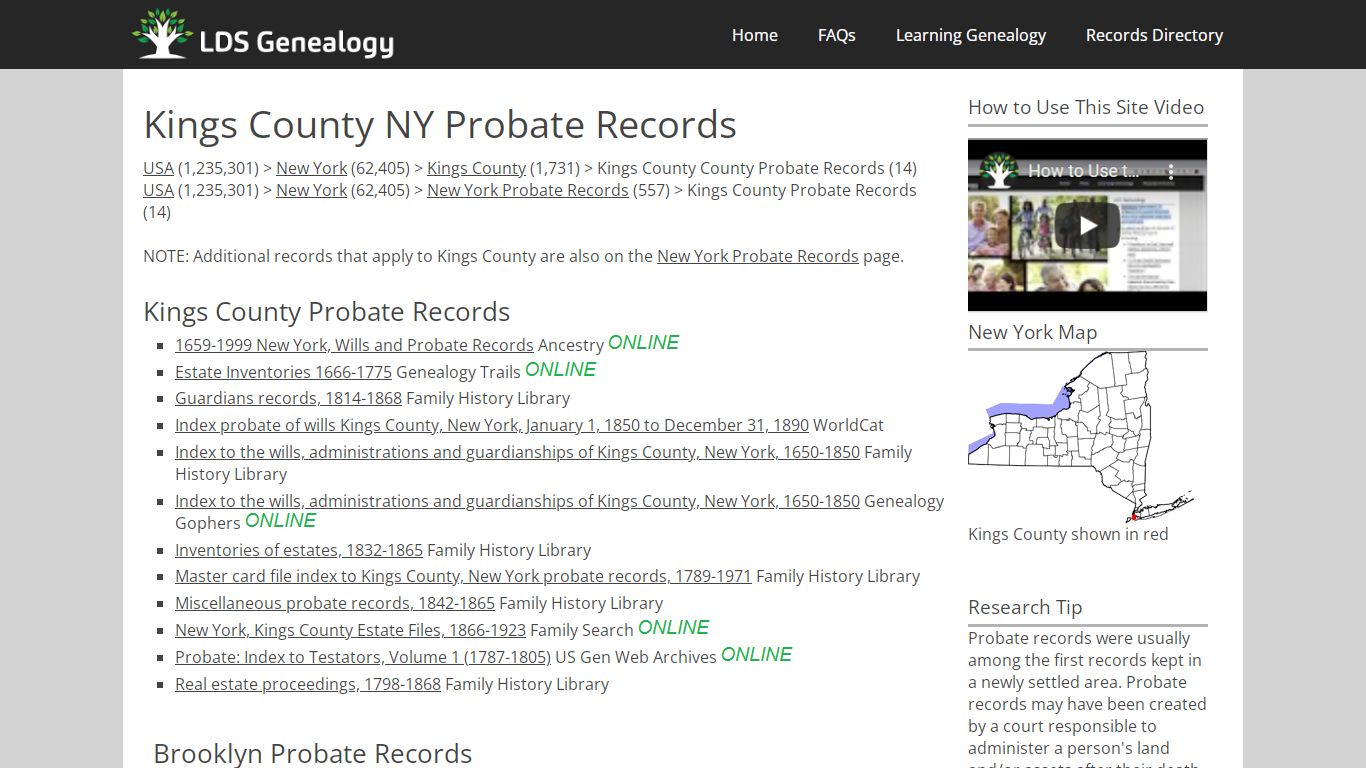 Kings County NY Probate Records - LDS Genealogy